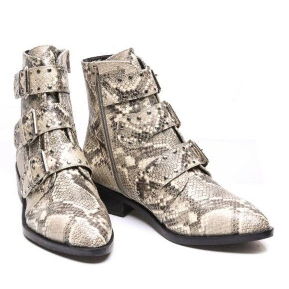 NEW Steven New York Harmon Snake PRINT Embossed Gray Booties BUCKLE SIZE 6 NIB - Picture 6 of 6